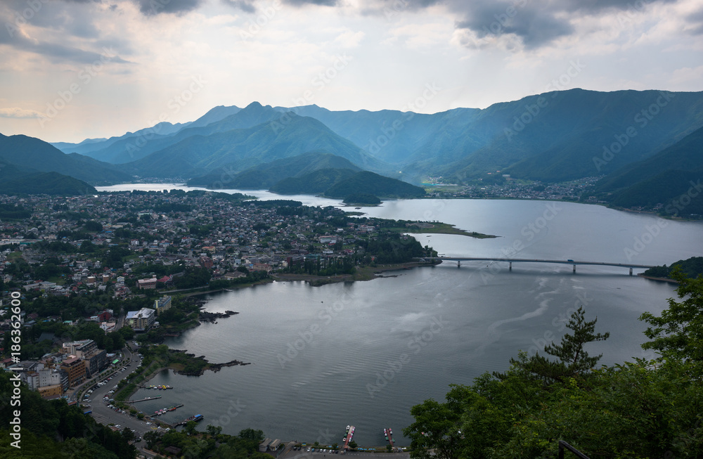 View on Kawaguchi lake at the foot of mount Fuji, Japan