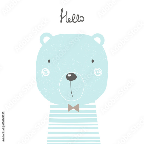 Hand drawn cool bear. Perfect for kids print, poster. Vector illustration.