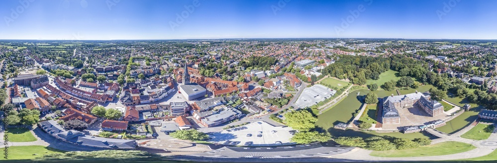 Aerial view of the historic city Ahaus in Westphalia, Germany
