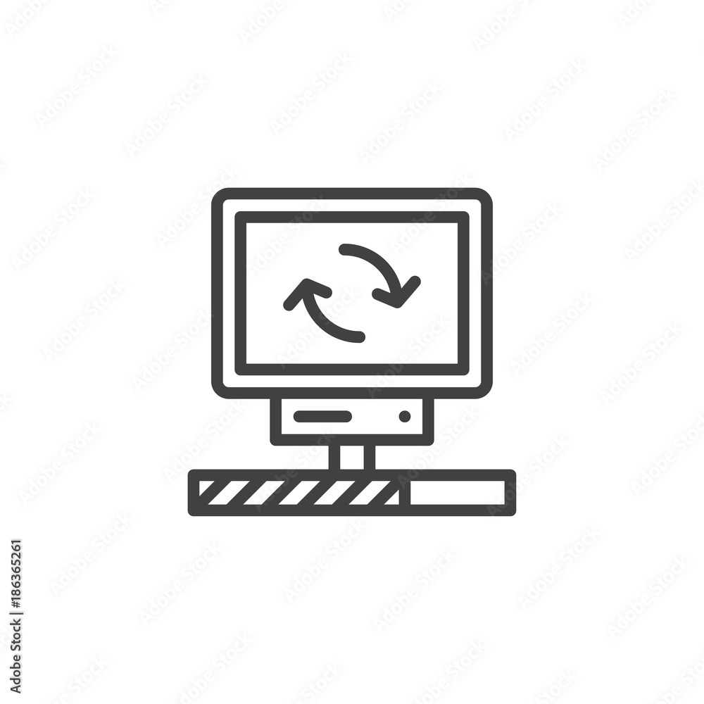 Refresh screen line icon, outline vector sign, linear style pictogram isolated on white. Content syncing symbol, logo illustration. Editable stroke Refresh screen line icon, outline vector sign, linear style pictogram isolated on white. Content syncing symbol, logo illustration. Editable stroke