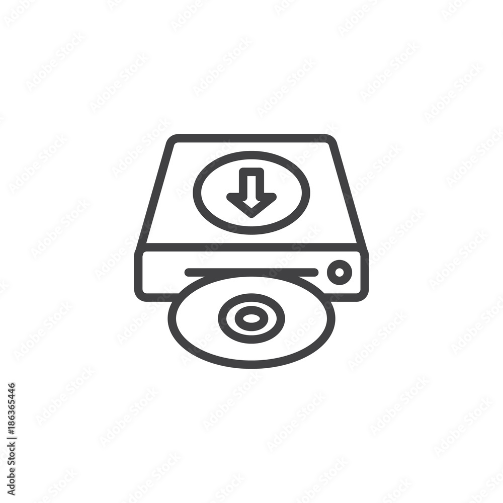 Download compact disk line icon, outline vector sign, linear style pictogram isolated on white. Symbol, logo illustration. Editable stroke Download compact disk line icon, outline vector sign, linear style pictogram isolated on white. Symbol, logo illustration. Editable stroke