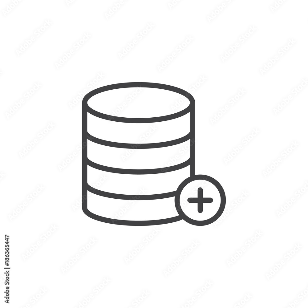 Add database line icon, outline vector sign, linear style pictogram isolated on white. Symbol, logo illustration. Editable stroke Add database line icon, outline vector sign, linear style pictogram isolated on white. Symbol, logo illustration. Editable stroke