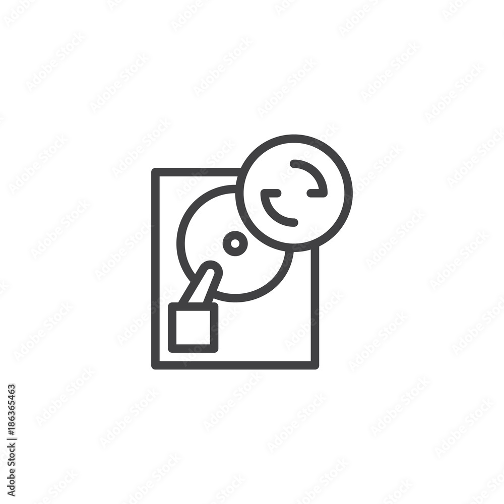 Hard drive disk sync line icon, outline vector sign, linear style pictogram isolated on white. Data recovery symbol, logo illustration. Editable stroke Hard drive disk sync line icon, outline vector sign, linear style pictogram isolated on white. Data recovery symbol, logo illustration. Editable stroke