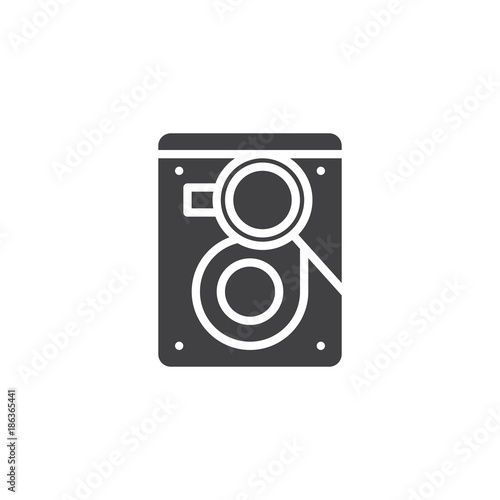 Search hard drive disk icon vector, filled flat sign, solid pictogram isolated on white. HDD with magnifier symbol, logo illustration.
