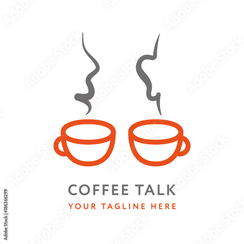 Coffee House Talk Story Conversation Shop Logo Design Template Cup Mug Message. Creative Concept Isolated Vector