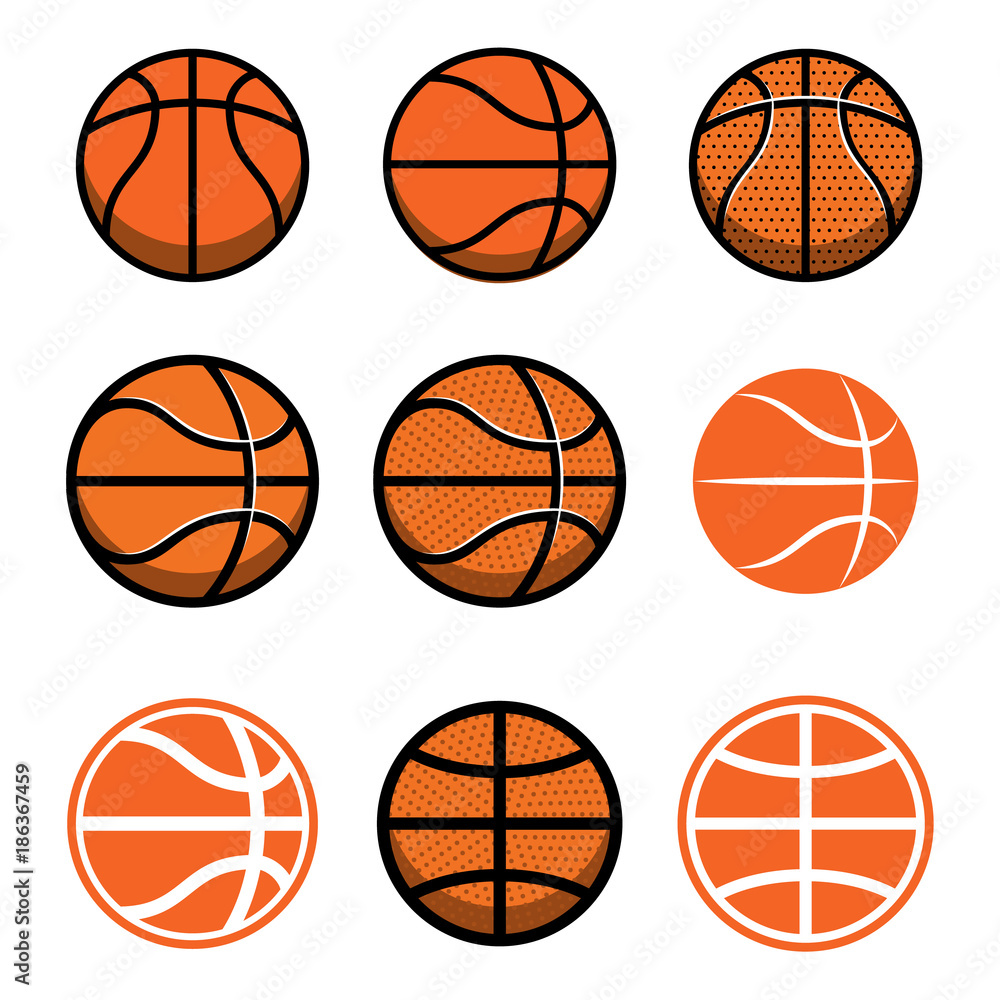 Set of basketball balls isolated on white background. Design element for poster, logo, label, emblem, sign, t shirt.