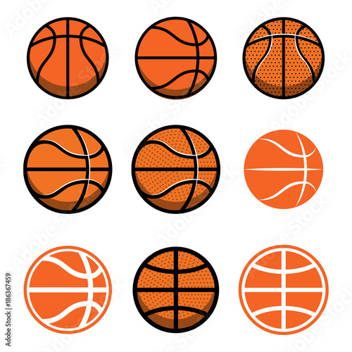 Set of basketball balls isolated on white background. Design element for poster, logo, label, emblem, sign, t shirt.