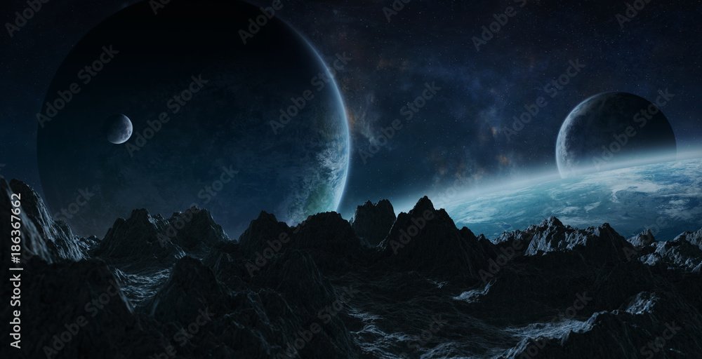 Fototapeta premium Asteroids flying close to planets 3D rendering elements of this image furnished by NASA