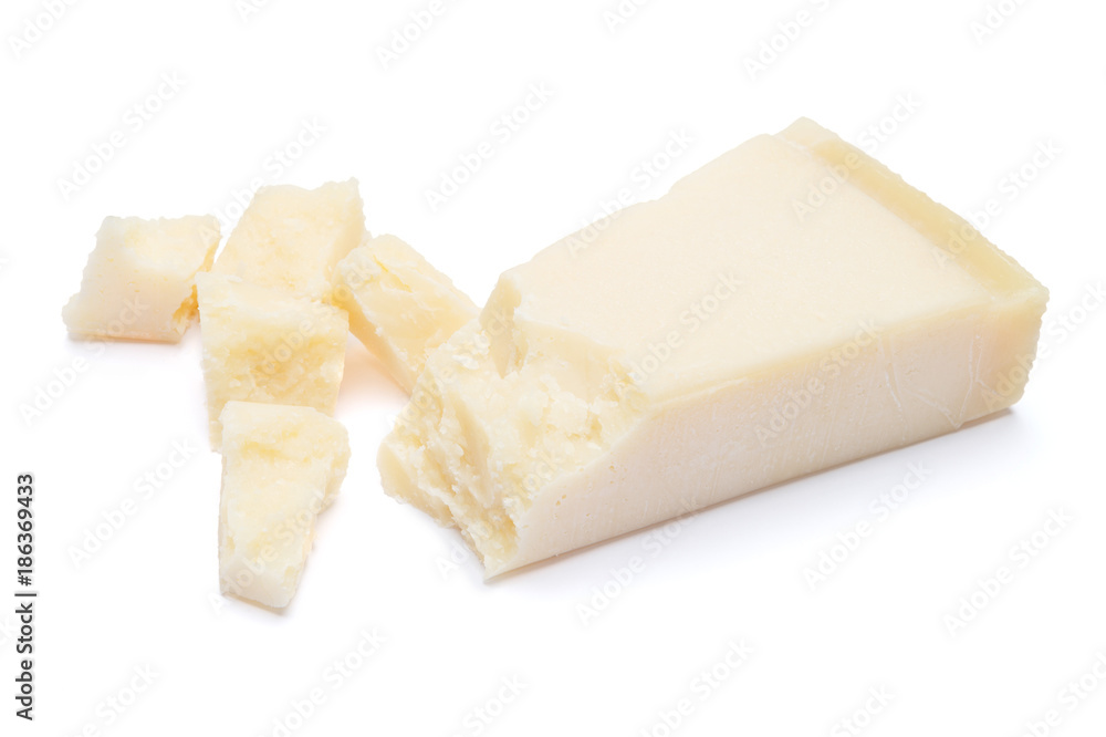 pieces of Parmesan cheese on white background pieces of Parmesan cheese on white background