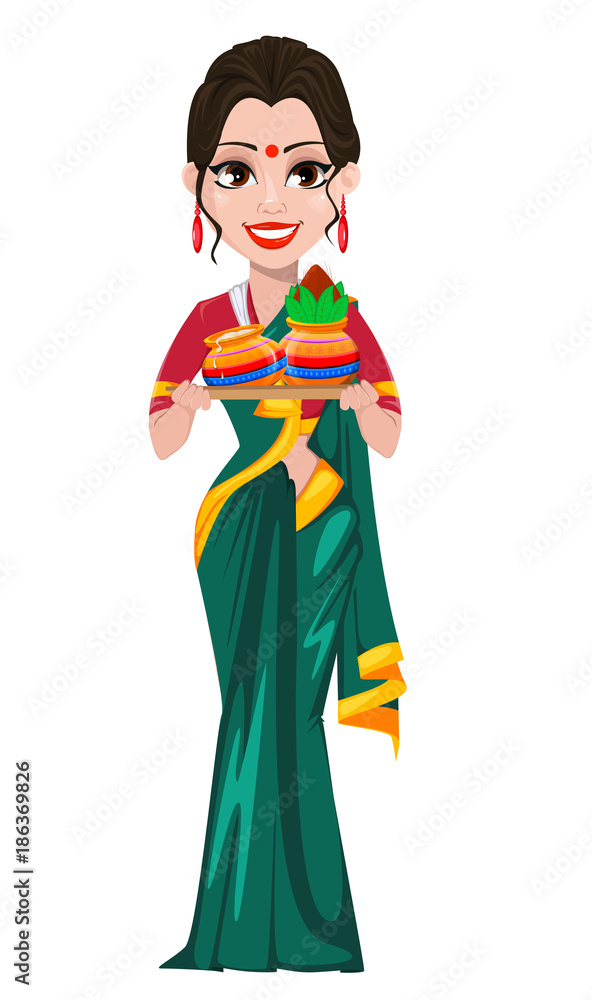 Indian girl holding two pots
