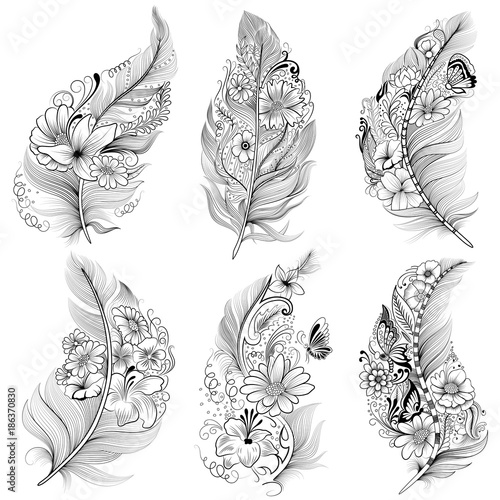 Tattoo art design of Floral Feather collection