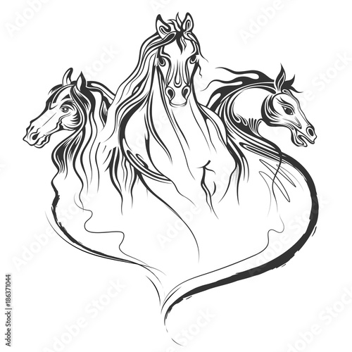 Fototapeta Naklejka Na Ścianę i Meble -  Tattoo art design of horse racing in line art