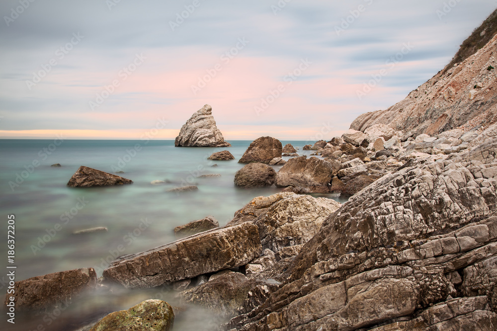 La Vela cliff in Portonovo beach, Conero Riviera, Ancona, Italy