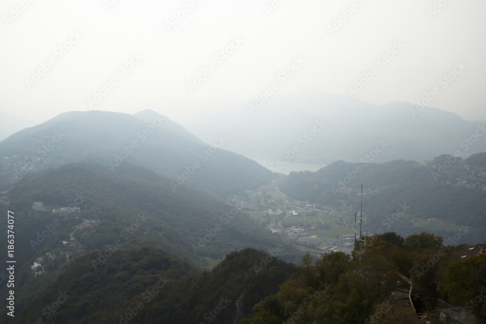 View from San Salvadore mountain on the Lugano Lake