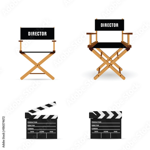 movie clapper and director chair illustration