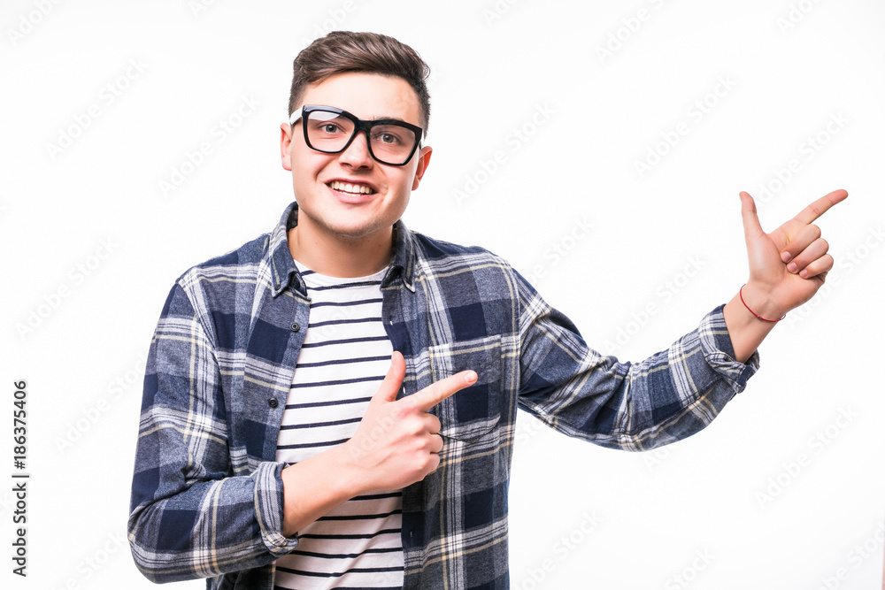 Young man pointing, isolated on white background Young man pointing, isolated on white background