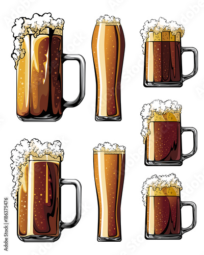 Beer mugs set of illustrations