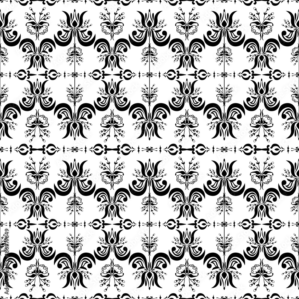 Victorian style black and white seamless pattern