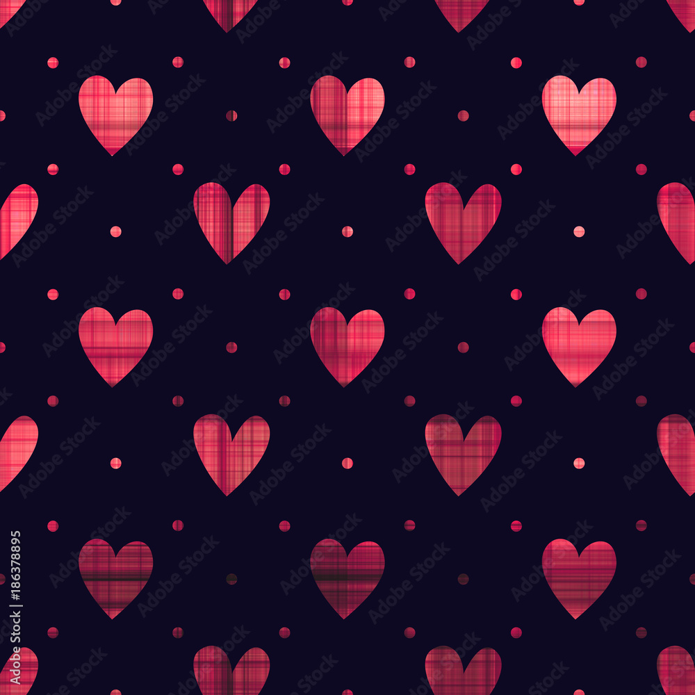 Pink and red color romantic hearts shapes seamless pattern