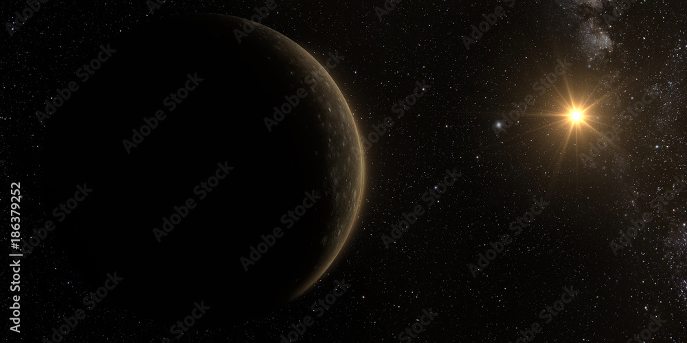 A rendered Image of the Jupiter Moon Callisto on a starry background. 3D rendering. A rendered Image of the Jupiter Moon Callisto on a starry background. 3D rendering.