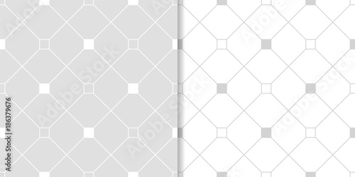 Light gray geometric ornaments. Set of seamless patterns