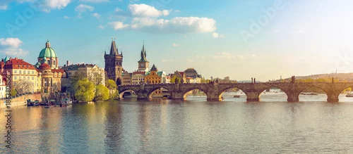 Panel kuchenny z motywem Summer Day  Sunset of  Charles Bridge  in Prague Panorama