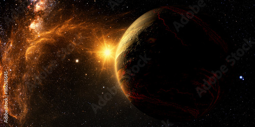 Exoplanet Exploration - Fantasy and Surreal Landscape. 3D Rendered.