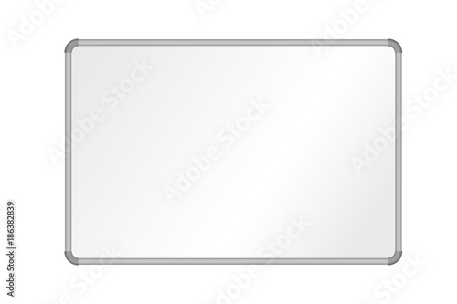 Realistic vector illustration of blank whiteboard with aluminum frame, isolated