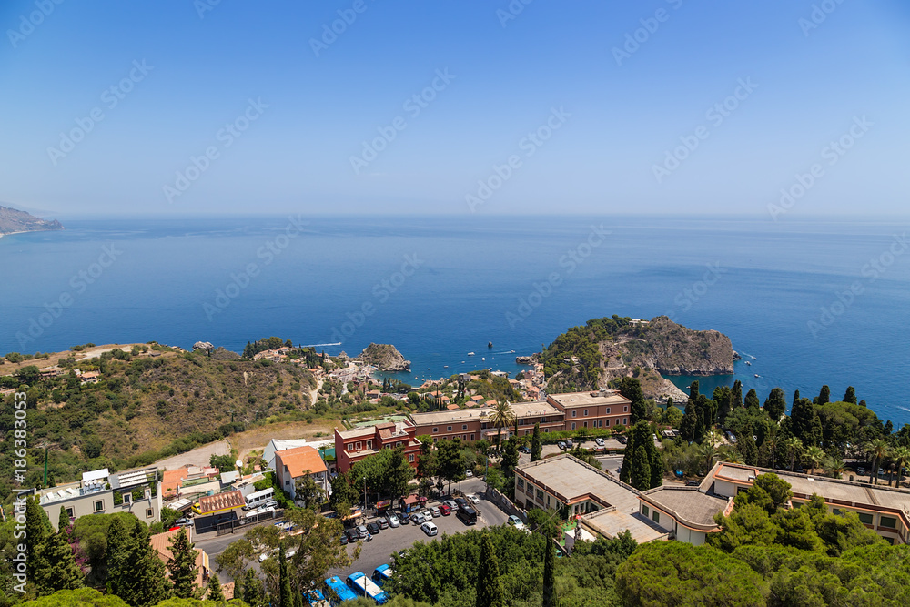 Taormina, Sicily. Scenic view of the city on the shores of the Ionian Sea