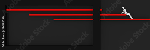 Website-Header/Banner in schwarz-rot, mit Balken und Kasten auf denen eine Marionetten-Figur sitzt.