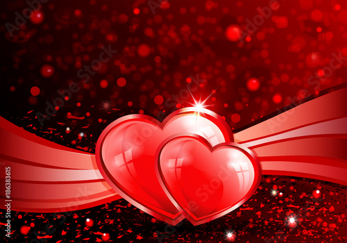 red background with silhouette of two hearts