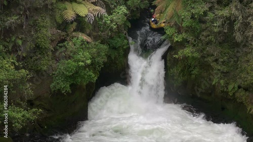 whitewater rafting tutea falls on the north island of new zealand, the world's highest commercially rafted waterfall photo