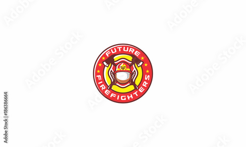 firefighters, water, houses, hoses, axes, emblem symbol icon vector logo
