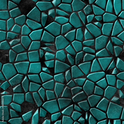 surface floor marble mosaic pattern seamless background with dark black grout - blue green turquoise color