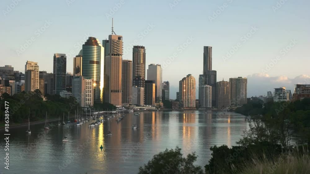 sunrise view from kangaroo point of the city of brisbane, the capital city of queensland, australia sunrise view from kangaroo point of the city of brisbane, the capital city of queensland, australia
