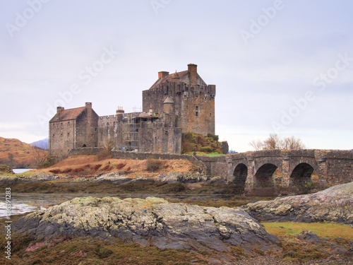 Eilean Donan Castle with a stone bridge above the water, Scotland,