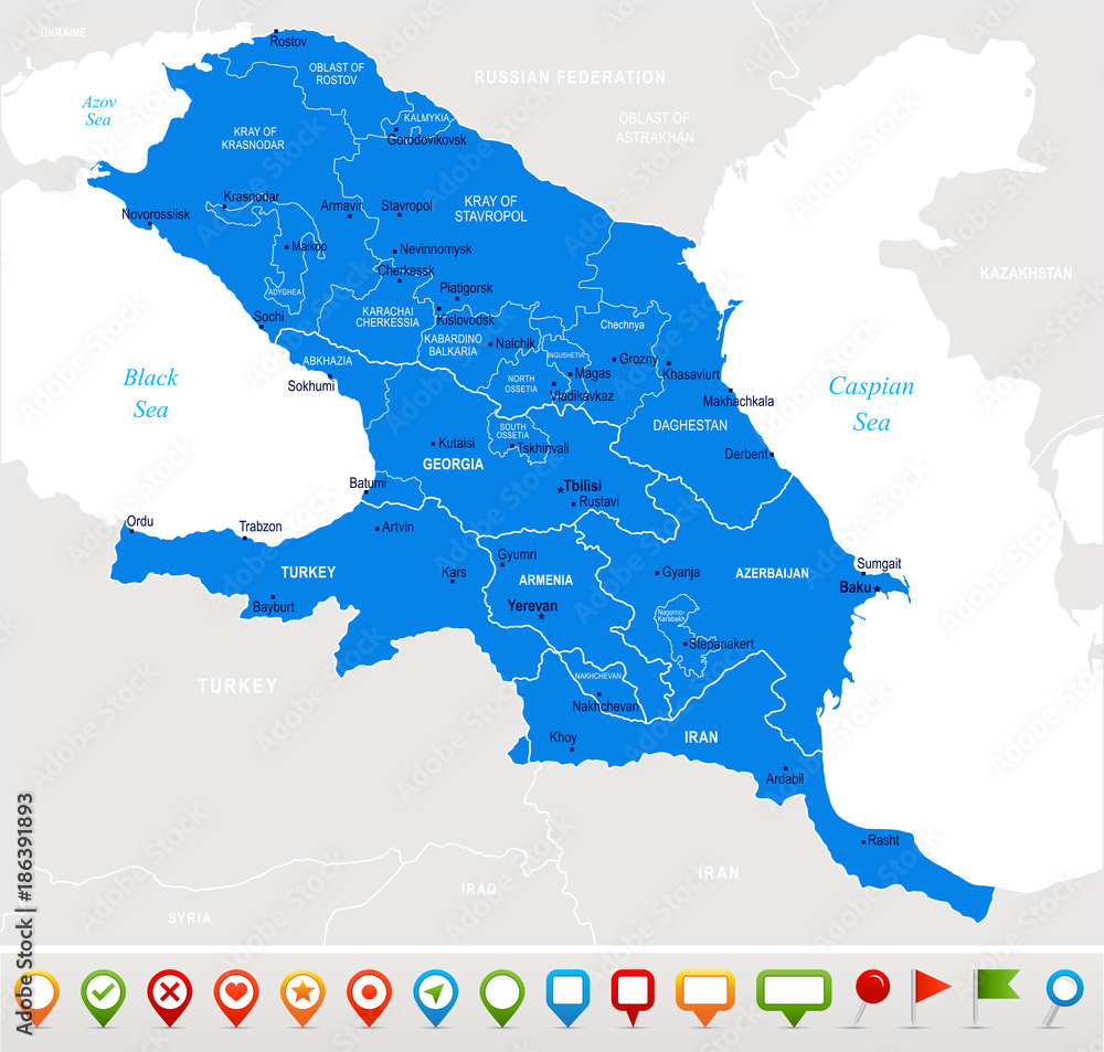Obraz premium Caucasus Region Map - Vector Illustration