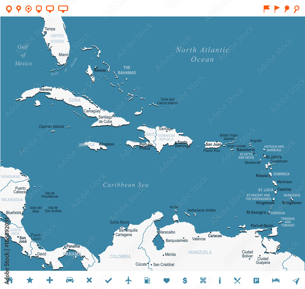 The Caribbean Map - Vector Illustration Stock Vector | Adobe Stock