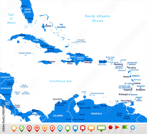The Caribbean Map - Vector Illustration