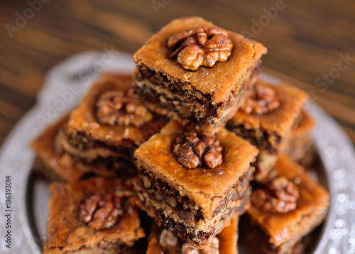 baklava - eastern confectionery made of puff pastry with nuts and honey.