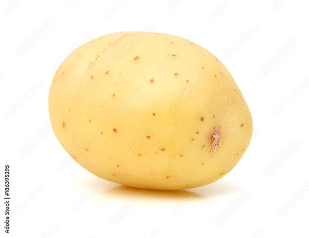 Close up of two red potatoes against white background. Close up of two red potatoes against white background.