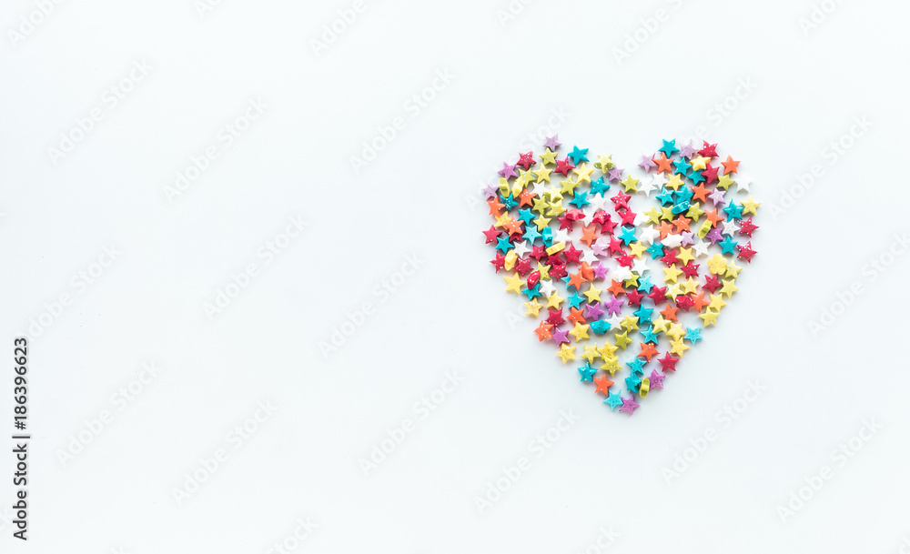 Colorful heart shape from star on white  background.love, valentine,wedding concepts