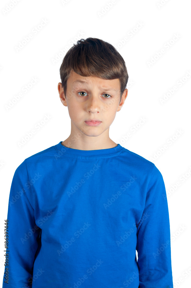 Funny boy in blue pullover raising his eyebrow. Emotional portrait Funny boy in blue pullover raising his eyebrow. Emotional portrait