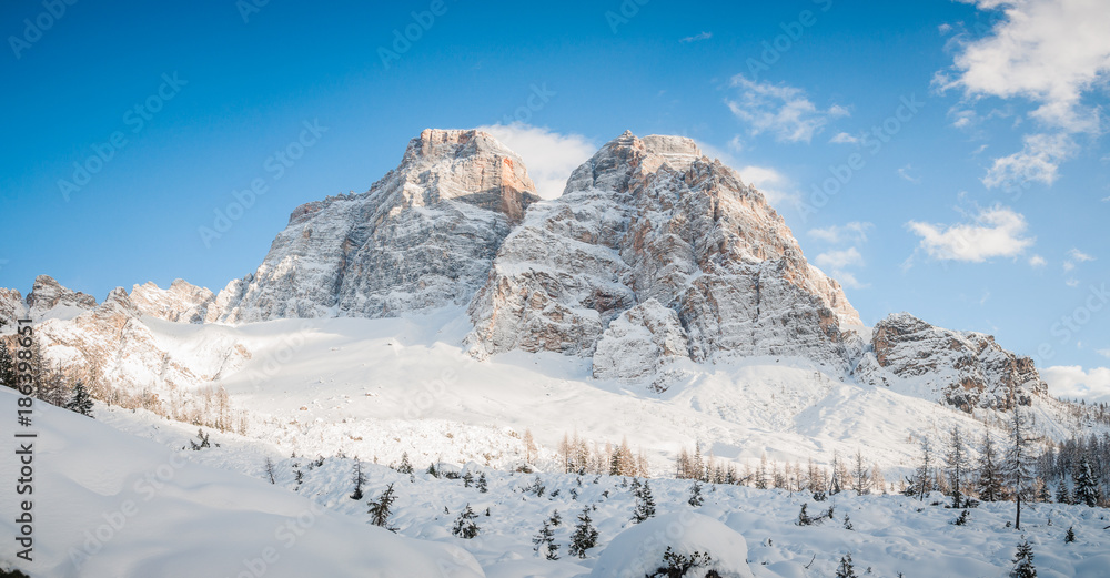 Mount Pelmo north face winter panorama, Dolomites, Italy