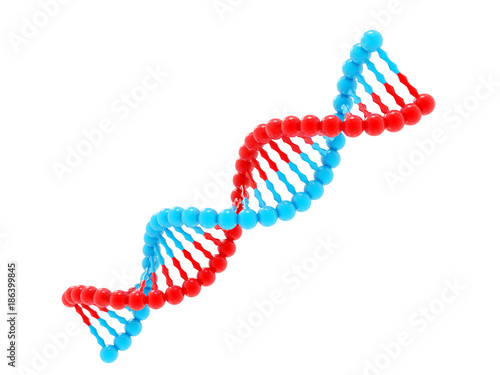 Billede på lærred Concept of biochemistry with dna molecule isolated in white background, 3d rende