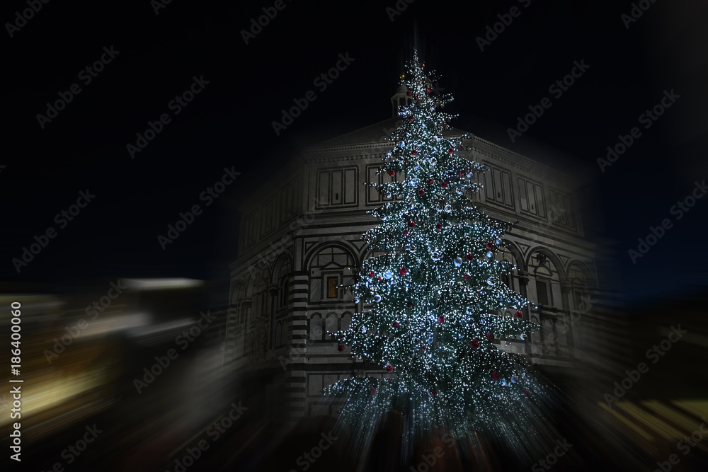 Christmas in Florence, Christmas tree in Piazza del Duomo in Florence, Italy