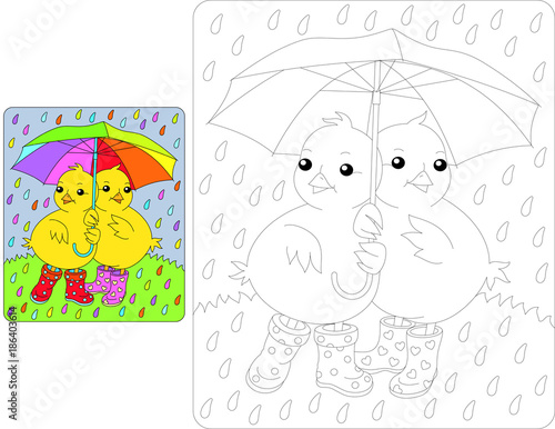 Easter chickens with umbrella