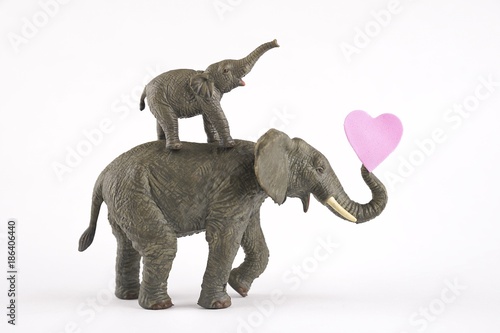 Happy elephants pink hearts or backgrounds for valentines day baby