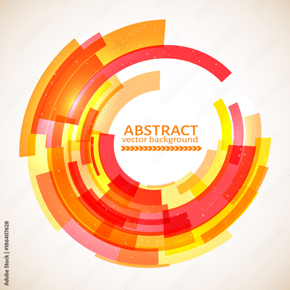 Fototapeta premium Red, orange and yellow abstract circle background. Technology background. Design template for your projects. Vector illustration.