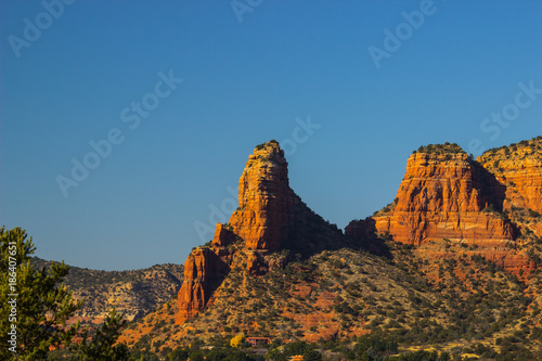 Jagged Red Rock Peaks In Arizona Desert